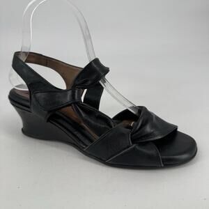Beautifeel wedge shoes 39 9 black leather slip on open toe comfort office career